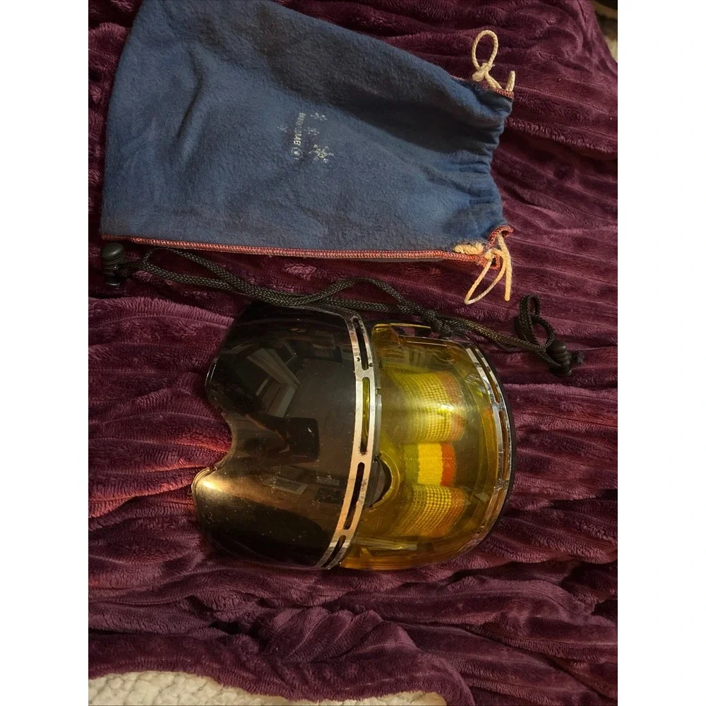 VINTAGE SKI MASKS GOGGLES BAUSCH & LOMB BLACK & AMBER LENS USA COLORED BAND BAG